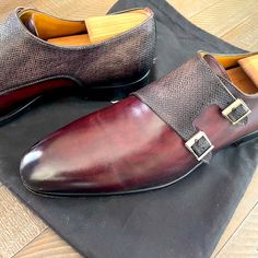 Double Monk Is Amazing Color Wayburgundy And Pebble Leather Gray Monk Straps. Lightly Worn And In Great Shape. Shoes Color, Monk Strap, Shoes Men, Pebbled Leather, Derby, Brown And Grey, Men's Shoes, Dress Shoes, Oxford