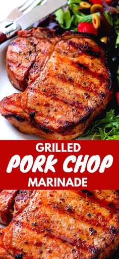 grilled pork chop marinade on a white plate