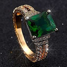 Emerald Green 18k Gold Plated Zircon Ring Size 7 Ring Other Listings Include Necklace, Rings, Cuff, Bangle, Bracelets, Platinum, Sterling Silver, Gold, Unique, Beaded, Large, Big, Happy, Imperial, Smile, Chunky, Zodiac, Nameplate, Gen Z, Pastel, Chain, Cube, Stainless Steel, Smile, S Diamonds, Cubic Zirconia, Aquamarine, Emerald Rings, Sapphire, Ruby, Boho, Bohemian, Fashion, Handmade, Gem, Gemstones, Accessories, Fashionista, Crystals, Bling, Envywear, Stylish, Luxury, Fine, Pendant, Charm, Jew Dazzling Yellow Gold Rings For Party, Dazzling Yellow Gold Party Rings, Gold Emerald Cut Crystal Ring With Prong Setting, Gold Emerald-cut Crystal Ring With Prong Setting, Gold Crystal Diamond Ring With Accent Stones, Gold Crystal Ring With Diamond Accent Stones, Luxury Green Crystal Ring In Open Ring Style, Green Cubic Zirconia Princess Cut Jewelry, Gold Open Emerald Ring For Formal Occasions