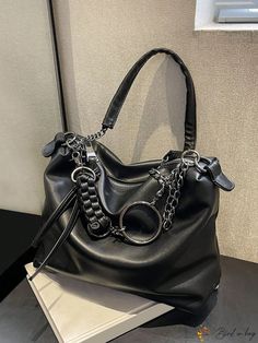 BirdinBag - Stylish Chain-Decor Hobo Bag with Exquisite Braided Detail Crossbody Bag With Hardware, Trendy Bags With Hardware For Daily Use, Daily Use Shoulder Bag With Hardware Details, Daily Use Shoulder Bag With Hardware, Chic Satchel Bag With Hardware Details, Chic Satchel Bag With Hardware, Chic Shoulder Bag With Hardware For Daily Use, Black Shoulder Bag With Chain, Black Chain Shoulder Bag For Shopping