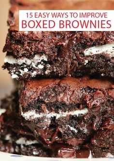 three brownies stacked on top of each other with oreo cookies and cream in the middle