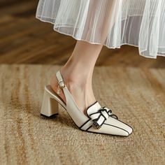 French Retro Slingback Heels | mygoodyshop.com – MyGoodyShop.com Trendy Beige Slingback Pumps For Summer, Chic Slingback Sandals With 4-inch Heel And Closed Toe, Trendy Beige Pointed Toe Sandals, Cream Pointed Toe Slingback Sandals For Summer, Chic Summer Slingback Pumps With Round Toe, Chic Summer Slingback Pumps With Block Heel, Chic White Mules With Buckle Closure, Beige Pointed Toe Sandals With 4-inch Heel, Trendy White High Heel Slingback Pumps