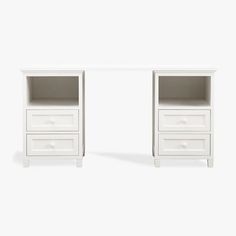 a white desk with two drawers on each side