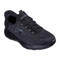 These Skechers men's Summits Key Pace neakers are perfect for walking and day-to-day errands. Made with a comfortable mesh upper and a cushioned insole that's breathable and provides arch support for all-day comfort, this pair was also designed to slip on hands-free with a heel pillow to keep your feet securely in place. Wear them with jogger pants or shorts and a tee.Features: Memory FoamClosure Type: Slip-OnFootwear Technology: Memory Foam InsoleUpper/Outer Base Material: 93% Textile, 7% Synth Black Slip-on Sneakers With Rubber Sole For Walking, Sporty Black Slip-on Sneakers For Walking, Comfortable Black Slip-on Running Shoes, Comfortable Black Walking Shoes With Ortholite Insole, Black Slip-on Fade-resistant Sneakers, Black Slip-on Sneakers Fade-resistant, Fade-resistant Black Slip-on Sneakers, Comfortable Black Walking Shoes, Slip-on Fade-resistant Sneakers With Round Toe