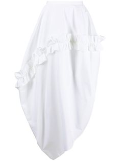 white cotton ruffled detailing high-waisted asymmetric hem Alexander Mcqueen White, Alexander Mcqueens, Balloon Skirt, Asymmetric Skirt, Midi Flare Skirt, Skirt For Women, Asymmetrical Skirt, Asymmetrical Design, Sweaters Knitwear