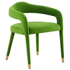 a green chair with gold legs on a white background