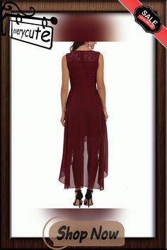 Burgundy Splicing Lace High Low Swing Party Dress Red Spliced Dress For Party, Sleeveless Patchwork Maxi Dress For Party, Summer Party Maxi Dress With Overlay, Summer Party Dress With Splicing Detail, Party Chiffon Dresses With Patchwork, Chiffon Patchwork Party Dresses, Chiffon Patchwork Dress For Party, Party Dress Women, Dresses Evening