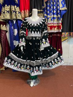 afghan kuchi traditional wedding drees  is made of good quality long lasting fabric. Traditionally such Afghanistan Persian Pashtun new design frocks are used as bridal dress. Most of girls also like and recommend such dresses for wedding, Nikkah and Mehndi night events. The dress measurements are kept average. If you need this frock in exact measurements you need, then please  send us measurements which best fit on your body Eid Dresses With Traditional Black Patterns, Black Dresses With Traditional Patterns For Eid, Black Dresses With Traditional Patterns For Festive Occasions, Black Festive Dresses With Traditional Patterns, Festive Black Dresses With Traditional Patterns, Festive Black Dress With Traditional Patterns, Black Traditional Drape Dress For Ceremonies, Bollywood Style Black Dress For Traditional Ceremonies, Black Dress For Traditional Ceremonies With Traditional Drape