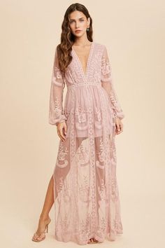 LACE MAXI ROMPER DRESS- V-NECK with hook- SHORTS LINING- SIDE SLITS- BALLOON SLEEVES- SHEER BACK- BACK ZIPPER WITH HOOK & EYESELF: 75% COTTON, 25% NYLONCONTRAST: 100% COTTONLINING: 100% POLYESTERChest armpit to armpit:S 18", M 20", L 22"Waist around on the smallest area, band area on the dress:S 27", M 29", L 31"Hips, the lining shorts, they are supposed to be loose fit:S 40", M 42", L 44"Model is wearing size small.ALL SALES ARE FINAL. Lace Dress Photoshoot, Lace Maxi Romper, Mauve Lace Dress, Boho Lace Maxi Dress, Maxi Romper Dress, Bohemian Rompers, Off White Lace Dress, Nude Lace Dress, Floral Lace Maxi Dress