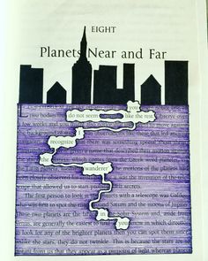 an advertisement for planet near and far on a piece of paper with buildings in the background