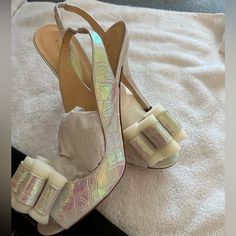 Nwob Kate Spade Leather White Multi Shiny Heels. Gorgeous And Rare Size 10 Shiny Heels, Kate Spade Shoes, Pink White, Kate Spade, Size 10, Women Shoes, Heels, 10 Things, Leather