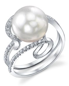 South Sea Pearl & Diamond Ivy Ring White Gold Pearl Ring, Ivy Ring, Mikimoto Jewelry, Pearl Wedding Ring, South Sea Pearl Necklace, Pearl Rings, Pearl Engagement Ring, Gold Pearl Ring, Pearl Jewelry Sets