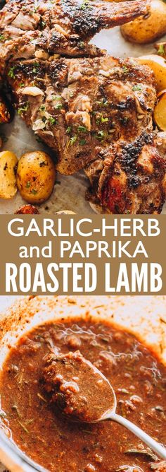 garlic herb and paprika roasted lamb with potatoes