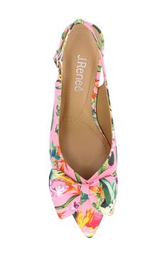 A voluminous vamp bow lends modern elegance to a slingback pump framed by a pointy toe and kitten heel. 2" heel Adjustable slingback strap with buckle closure Memory foam cushioning Textile upper/synthetic lining and sole Imported Kitten Heel, Slingback Pump, Modern Elegance, Women's Pumps, Pink And Green, Memory Foam, Kitten Heels, Buckle, Nordstrom