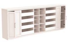 a white cabinet with many compartments and doors