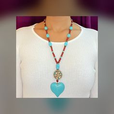 Handmade healing stone jewelry one of a kind turquoise necklace Turquoise Heart Necklace, Healing Stones Jewelry, Hamsa Pendant, Turquoise Heart, Crystal Necklaces, Creative Eye, Simple Chic, Fancy Jewelry, Healing Stone