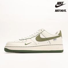 Nike Air Force 1 07 Low Lafite Olive Green White Metallic Gold FB1839-213-AIR FORCE 1 LOW- Air Force 1 Shoes, Shoes Green, Olive Green Shoes, Olive Sneakers, Y2k Outfit Ideas, Nike Fashion Shoes, Streetwear Shoes, Cute Nike Shoes, Couple Matching