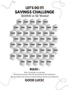 the savings challenge flyer is shown in black and white, with an image of cubes on