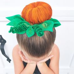 Crazy Hair Day Halloween Theme, Pumpkin Space Buns Hair, Halloween Hair And Makeup For Work, October Hairstyles For Kids, Pumpkin Crazy Hair Day, Crazy Hair Day Pumpkin Bun, Fun Buns Hairstyles For Kids, Pumpkin Bun Hairstyle, Fun Halloween Hair