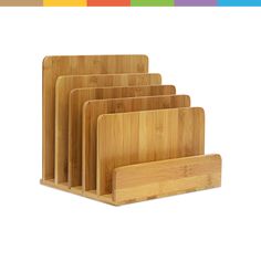 four bamboo cutting boards are shown with measurements for each piece and the other half is in front of them