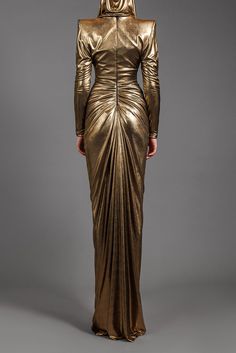 Description Gold Column, Long dress Fitted, Long Sleeves Open neckline Modifications Accepted Custom Measurements Accepted Lurex Dry Clean Evening Dress Made in Lebanon 600-7-40 Luxury Evening Dresses With Double-breasted Button Fastening, Gold Fitted Dress, Princess Bodice, Jean Louis Sabaji, Gold Long Sleeve Dress, Gold Drapes, Bed Crown, Haute Couture Wedding Dress, Mcqueen Fashion