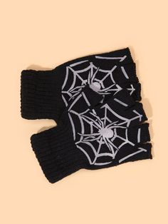 Preto  Collar  Acrílica  Luvas sem dedos para inverno Embellished   Acessórios Femininos Gothic Spider, Spider Web Pattern, Striped Gloves, Garfield Spiderman, Web Pattern, Dr Closet, Soft Gloves, Sweater Mittens, Web Patterns