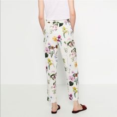 New With Tags. Elasticized Waist With Drawstrings And Pockets. Elegant Printed Summer Pants, Feminine White Zara Bottoms, Zara Feminine White Bottoms, Feminine White Summer Pants, Zara Floral Print Work Bottoms, Feminine Summer Cotton Pants, Zara Floral Print Workwear Bottoms, Zara Casual Pants With Floral Print, Floral Print Summer Pants For Work