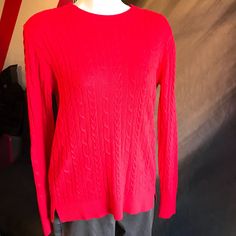 Gorgeous Red Cable Knit Crew Neck Sweater. Made Of Cotton, Rayon And Nylon. It Is Soft And Comfortable. The Hem Has Little Slits For Extra Comfort And Flow At The Bottom. Red Cable Knit Crew Neck Top, Red Cable Knit Tops, Casual Red Pointelle Knit Top, Casual Red Tops With Pointelle Knit, Casual Red Stretch Sweater, Red Textured Knit Sweater For Layering, Red Stretch Sweater For Layering, Red Cable Knit Crew Neck Sweater, Boutique Sweater