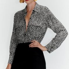 Kersh Blouse Button Down Polka Dot Sheath Long Sleeve Top Sz Small - Nwot Great Find - From Anthropologie - Love This - Perfect Condition ! Great For Layering Or Wearing With A Cute Bandeau Or Bralette. Fun And Flattering - Great To Wear Out Or To Work. Dress It Up And Down And Wear This Piece All Year Round! Perfect New Condition - No Flaws Or Visible Signs Or Visible Wear. About Our Closet: Original Owner. Non Smoking/No Pets/Fragrance Free. Fast Shipping. Same Or Next Business Day. Packaged T Elegant Polka Dot Blouse For Work, Chic Polka Dot Blouse For Workwear, Fitted Polka Dot Button-up Blouse, Elegant Polka Dot Tops For Work, Fitted Button-up Blouse With Polka Dot Pattern, Chic Polka Dot Blouse With Buttons, Long Sleeve Polka-dot Blouse With Button Closure, Polka Dot Long Sleeve Blouse With Button Closure, Polka Dot Button-up Blouse For Work