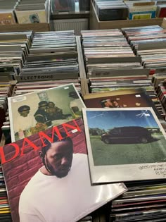 many records are stacked on top of each other