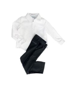 Petite Maison Kids Boys' White Button Shirt and Black Tuxedo Pants Set - Baby, Little Kid, Big Kid Kid Tuxedo, White Button Shirt, Shirt And Pants Set, Velvet Tuxedo, Bow Tie Shirt, Velvet Bow Tie, Black Velvet Bow, Tuxedo Shirt, Tuxedo Pants