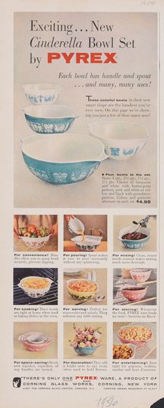 an advertisement for pyrrex cereal bowls with instructions