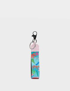 Nylon Keychain - El Tropico Print Pink Lanyards With Keychain For Everyday Use, Pink Lanyard With Keychain For Everyday Use, Trendy Bag Charm For Everyday Use, Adjustable Lanyard With Key Clip For Travel, Adjustable Lanyards With Key Clip For Travel, Trendy Travel Bag Charm Keychain, Trendy Lanyards With Key Leash For Everyday Use, Everyday Bag Charm With Lobster Clasp, Trendy Multicolor Lanyards For Everyday Use