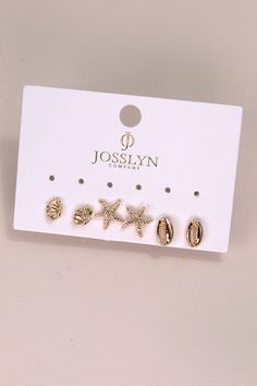 Bring the beachy vibe with you wherever you go with THE SEASHELL STUDS IN GOLD. This trio pack of costal charm features three seashell-shaped earrings in stunning gold finish. 0.25" x 0.5" Post earring back Gold plating Lead and Nickel compliant Anti-tarnish coating Clam Earrings, Multiple Piercings Earrings, Happy Threads, Summer Goddess, Pink Desert, Seashell Earrings, Sunglass Chain, Sea And Ocean, Sea Ocean