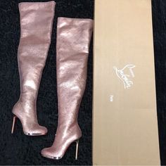 These Boots Are Lady Gaga Worthy And Stage Ready! Brand New In Box With Original Dust Bags. Size 37. I Purchased These Right Before “C” Lockdowns For My Bottle Service Night Club Bday Party And Just Never Wore Them. They Are The Most Beautiful Pair Of Cl Boots I’ve Ever Seen. Luxury Thigh High Boots For Evening, Luxury Thigh High Evening Boots, Glamorous Thigh High Heeled Boots For Formal Occasions, Glamorous Thigh High Boots For Formal Occasions, Luxury Thigh-high Heeled Boots For Party, Luxury Thigh High Heeled Boots For Party, Luxury Thigh High Heeled Boots, Pink Leather Knee-high Boots For Party, Luxury Thigh High Heeled Boots For Formal Occasions