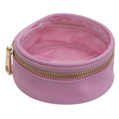 Take your essentials on the go in a stylish, personalized accessory! Pink Round Pouch features a pleasant pink color that can be embellished with your very own custom vinyl designs. The top of it is clear, allowing you to see the contents when you're searching for something in a hurry. Its eye-catching metallic gold zipper opens to reveal a spacious interior that can hold everything from cosmetics and fashion accessories to art supplies and more! Details: 	 Length: 4 5/16" 	 Width: 4 5/16" 	 Thi Pink Portable Case, Pink Portable Cases For Everyday Use, Compact Pink Pouch For Everyday Use, Trendy Pink Cosmetic Bag For Storage, Pink Cosmetic Bag With Removable Pouch, Pink Zipper Closure Storage Case, Pink Portable Pouch For Everyday Use, Pink Storage Case With Zipper Closure, Trendy Pink Everyday Pouch