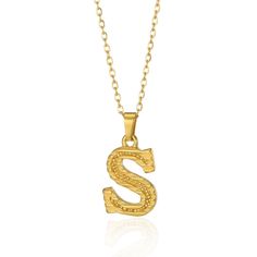 Show off your unique style with this stainless steel initial necklace! Customize with a letter of your choice in gold color to create a personalized look that is sure to stand out. Its chunky letter design is a stylish addition to any jewelry collection. Alphabet Pendant, Gold Letter Necklace, Birthday Items, Bold Accessories, Neck Chain, Birthday Jewelry Gift, Letter Pendants, Initial Letter, Necklaces For Women