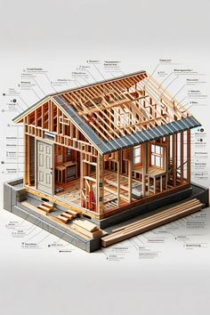 an image of a house under construction with all the parts labeled in english and spanish