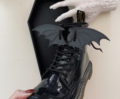 🖤Immerse yourself in the darkness and beauty of the gothic world with our pair of PLA bat wings for lanyards. These exquisitely designed wings are the perfect accessory to transform your shoes into a unique and mysterious style statement. 🖤Two pairs for each boot, total 4 units. 🖤Easy to Use: Simply thread your shoelaces through the slots designed in the wings and secure them with the corresponding knots. Ready! Your shoes will come to life with a unique gothic touch. 🖤Not only are they suit Gothic Lace-up Boots For Halloween, Bat Shoes, Bat Wing Shoe Accessory, Bat Wing Accessories, Bat Wing Hair Clip, Mysterious Style, Accessories Goth, Gothic Accessories, The Gothic