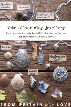 the cover of make silver clay jewelry, with shells and seashells on it