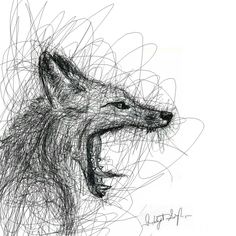 a drawing of a wolf with its mouth open