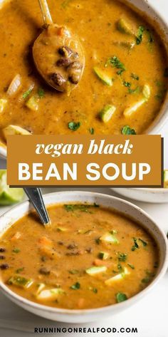 two bowls of vegan black bean soup