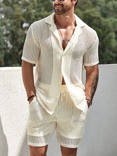 African Shirt, Drawstring Waist Shorts, Herren Outfit, Mens Fashion Summer, Mens Casual Outfits, Drawstring Shorts, Mens Summer, Short Tops, Short Sets