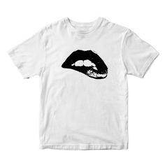 Black Lip Unisex T-shirt | printwithSKY Punk Style Pre-shrunk Short Sleeve Shirt, Trendy Unisex T-shirt With Letter Print, Graphic Cotton T-shirt For Streetwear, Unisex Graphic Tops For Summer, Grunge Cotton Crew Neck T-shirt, Unisex Summer Tops With Graphic Design, Unisex Graphic Design Summer Tops, White Pre-shrunk Punk T-shirt, Edgy Short Sleeve T-shirt With Text Print