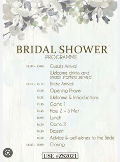 the bridal shower program is being displayed