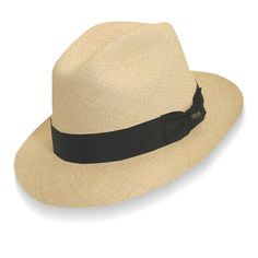 Scala Genuine Panama Hat | DelMonico Hatter Classic Flat Brim Fedora For Travel, Classic Panama Hat For Beach, Classic Fedora For Vacation, Classic Natural Fedora, Fitted Panama Hat With Flat Crown For Formal Occasions, Elegant Fedora With Curved Brim For Travel, Elegant Travel Fedora With Curved Brim, Elegant Curved Brim Fedora For Travel, Classic Brimmed Boater Hat For Travel