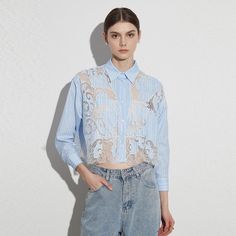 Leilani Lace Patchwork Cropped Shirts Cropped Shirts, Cropped Shirt, Lace Patchwork, Idea Board, Shirts Women, Patchwork Designs, Western Shirts, Crop Shirt, Spice Up