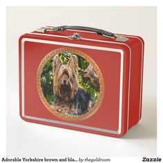 Adorable Yorkshire brown and black terrier Metal Lunch Box.comes in 6 colors..#metal #lunch #box #lunchbox Black Terrier, Portrait Gifts, Elegant Styles, Elegant Gifts, Puppy Dogs