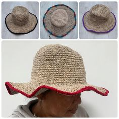 Karma Accessories ethically sourced sun hat from the Kingdom of the Himalayas, Nepal.  It features a clever stiff wire in the brim so the hat keeps its shape and can be adjusted to your needs. This product is handmade so slight differences and minor imperfections are common; this gives each item its unique character.  Size: Available in One Size, suitable for 57 cm - 59 cm head circumference. Dimensions: Brim at its widest point 10cm / 4 inches and Crown height 10 cm / 4 inches. Brand: Karma Accessories Material: 50% Hemp / 50% Cotton Washing Instructions: Hand wash only Country of Origin: Nepal More to love:  https://www.etsy.com/uk/shop/KarmaAccessoriesShop?ref=shop-header-name&listing_id=888666114&from_page=listing&section_id=28926492 Lightweight Sun Hat With Curved Brim For Festival, Lightweight Curved Brim Sun Hat For Festivals, Lightweight Wide Brim Crochet Hat For Outdoor, Lightweight Wide Brim Sun Hat For Festival, Lightweight Crochet Hat With Wide Brim For Outdoor, Lightweight Brimmed Crochet Hat For Outdoor, Lightweight Curved Brim Crochet Hat For Outdoor, Lightweight Crochet Hat With Curved Brim For Outdoor, Red Brimmed Crochet Hat For Beach