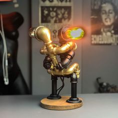 Gaming Desk Bulb Lamp, Steam Punk Lamp Helicopter, Industrial Pipe Light, Bar Furniture Design, Guitar Lamp, Diy Industrial Lighting, Industrial Pipe Lamp, Robot Lamp, Laundry Room Lighting